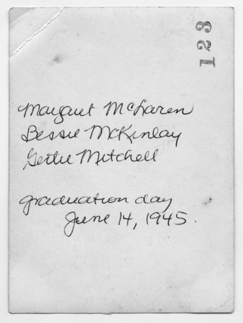 2019-135, McKinlay photo album photograph (back), 1945