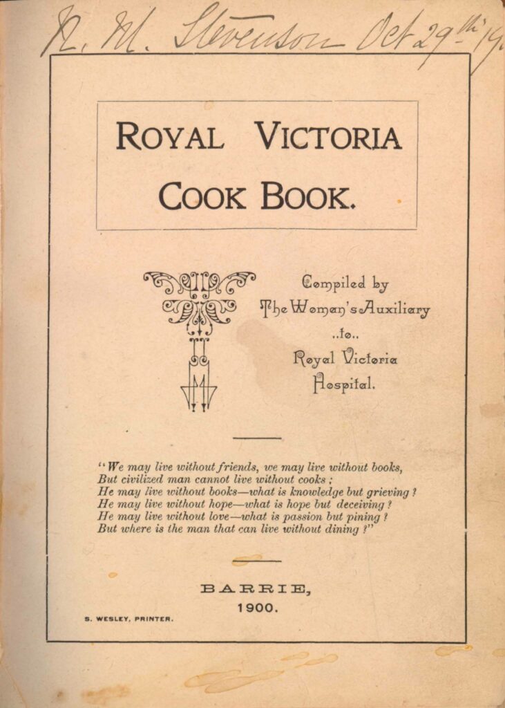 974-97 Royal Victoria Cook Book pg. 1,