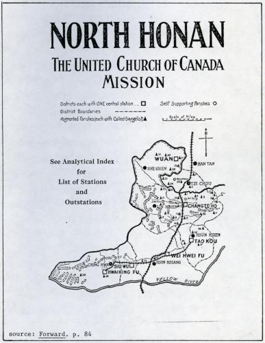 Map of the North Honan Mission from John William Foster's PhD thesis, pg. 377/378.
Part of the John William Foster Fonds held at  Archives & Special Collections, Carleton University Library.