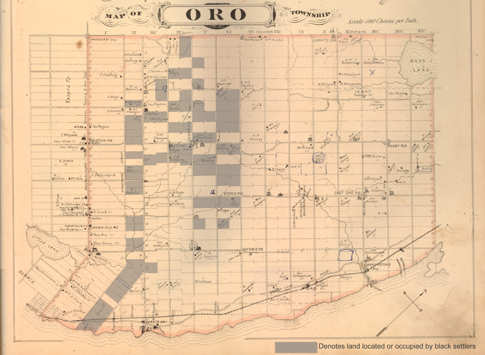 Thumbnail image of a map of the black settlement in Oro Township