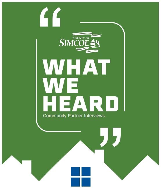 Decorative graphic on a green background with the text "What We Heard - community partner interviews"